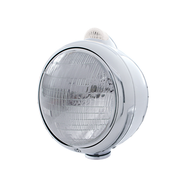 United Pacific Chrome Guide 682-C Headlight 6014 & Dual Mode LED Signal Clear Lens 32401