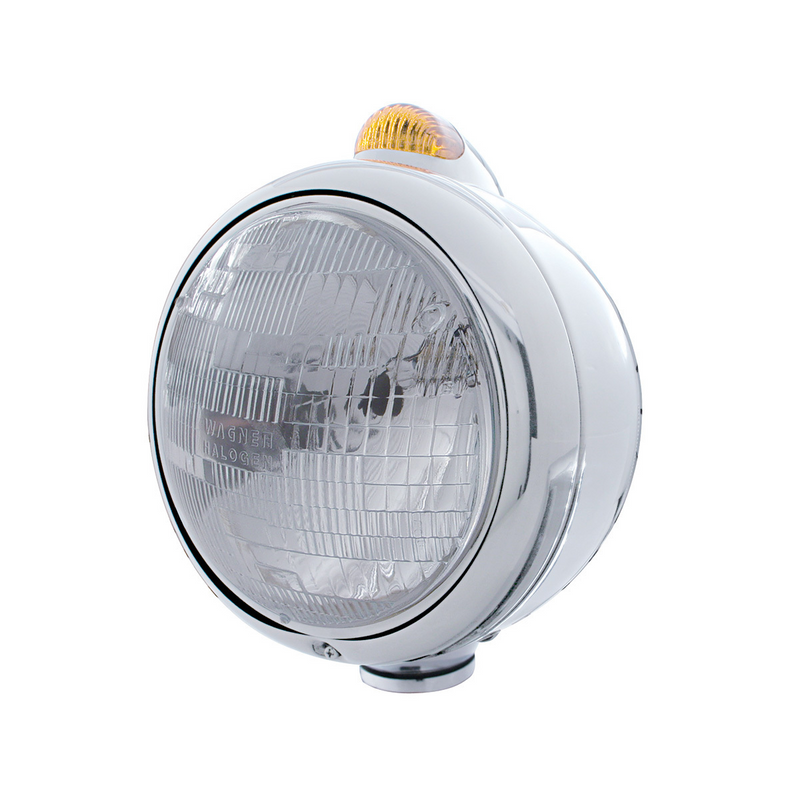 United Pacific Chrome Guide 682-C Headlight H6024 & Dual Mode LED Signal Amber Lens 32402