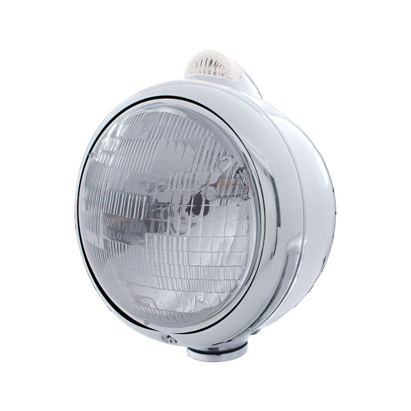 United Pacific Chrome Guide 682-C Headlight H6024 & Dual Mode LED Signal Clear Lens 32403