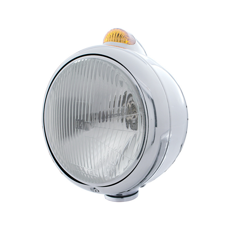United Pacific Chrome Guide 682-C Headlight H4 & Dual Mode LED Signal Amber Lens 32404
