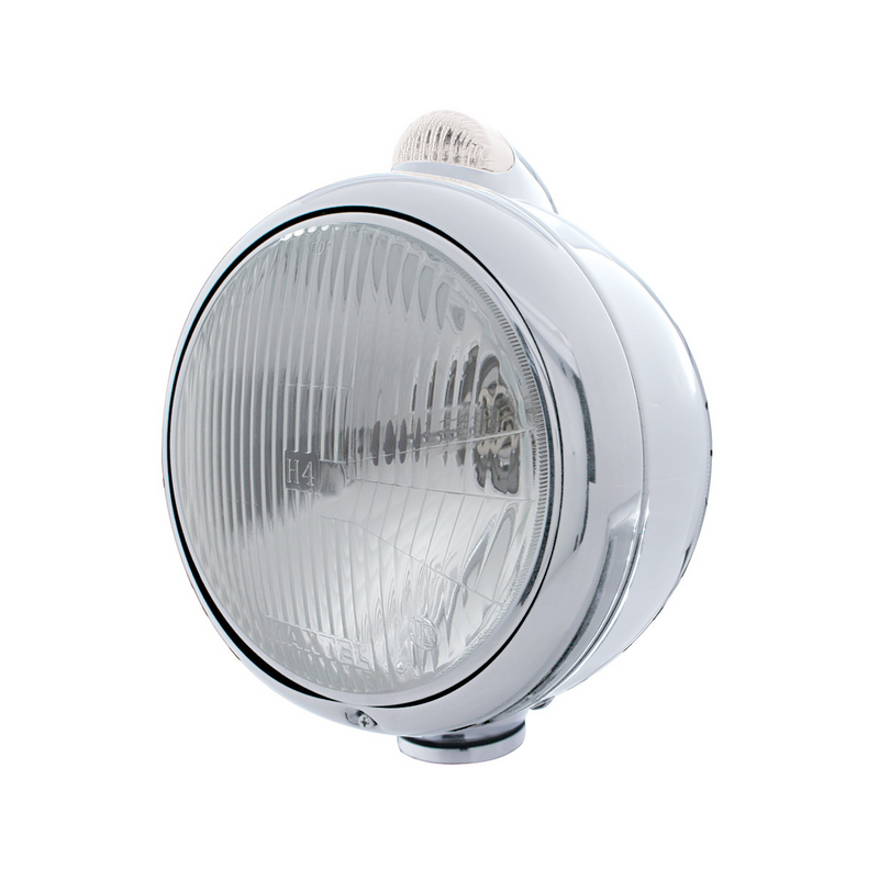 United Pacific Chrome Guide 682-C Headlight H4 & Dual Mode LED Signal Clear Lens 32405