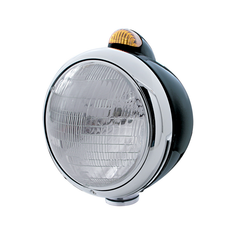 United Pacific Black Guide 682-C Headlight 6014 & Dual Mode LED Signal Amber Lens 32410