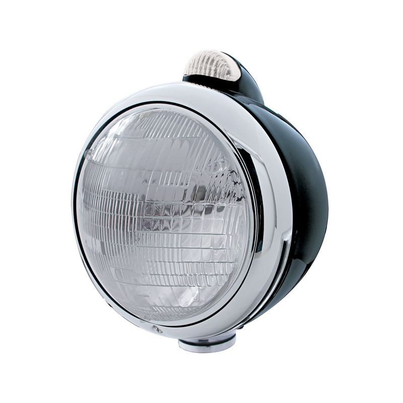 United Pacific Black Guide 682-C Headlight 6014 & Dual Mode LED Signal Clear Lens 32411