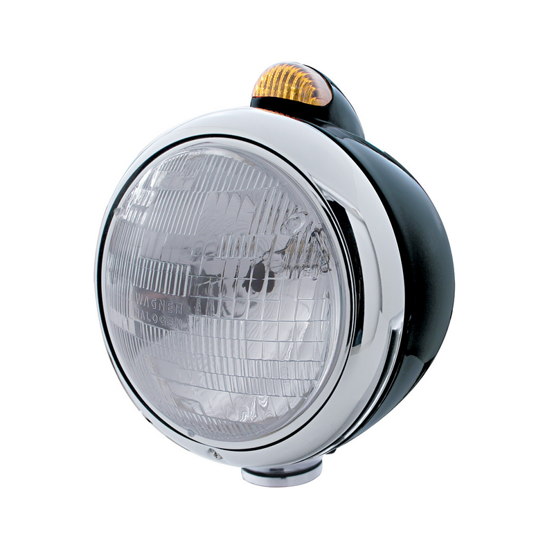 United Pacific Black Guide 682-C Headlight H6024 & Dual Mode LED Signal Amber Lens 32412