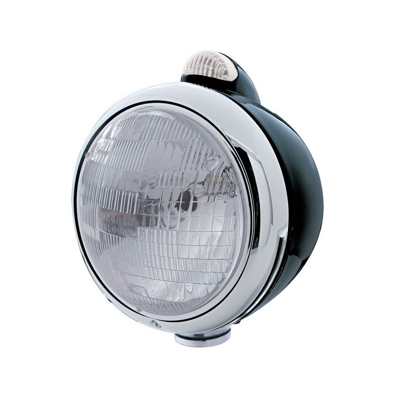 United Pacific Black Guide 682-C Headlight H6024 & Dual Mode LED Signal Clear Lens 32413