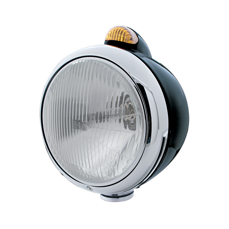 United Pacific Black Guide 682-C Headlight H4 & Dual Mode LED Signal Amber Lens 32414