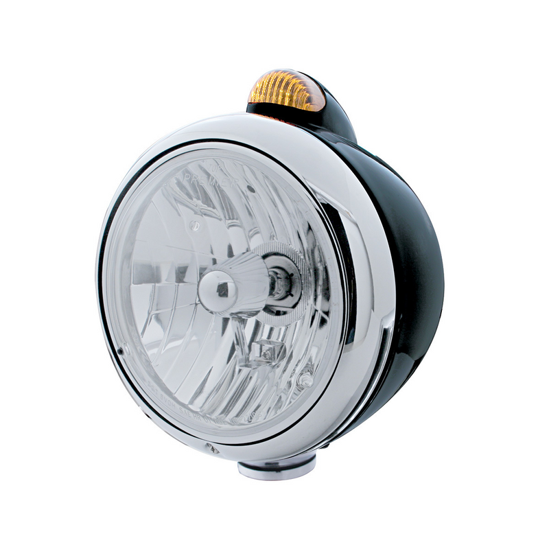 United Pacific Black Guide 682-C Headlight Crystal H4 & Dual Mode LED Signal Amber Lens 32416