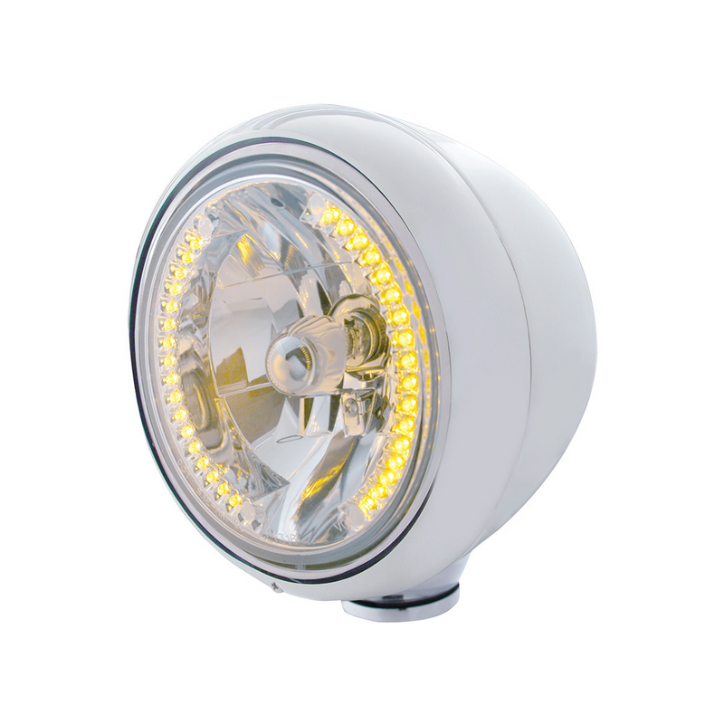 United Pacific Stainless Steel Guide 682-C Style Headlight H4 Bulb With 34 Amber LED 32418