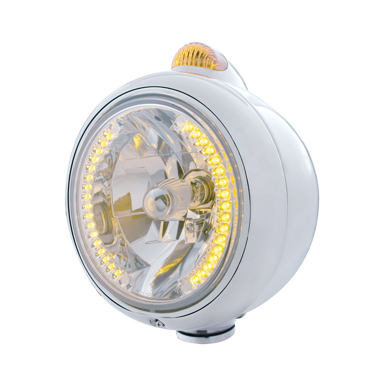 United Pacific Stainless Steel Guide 682-C Headlight H4 With Amber LED & Dual Mode LED Signal-Amber Lens 32422