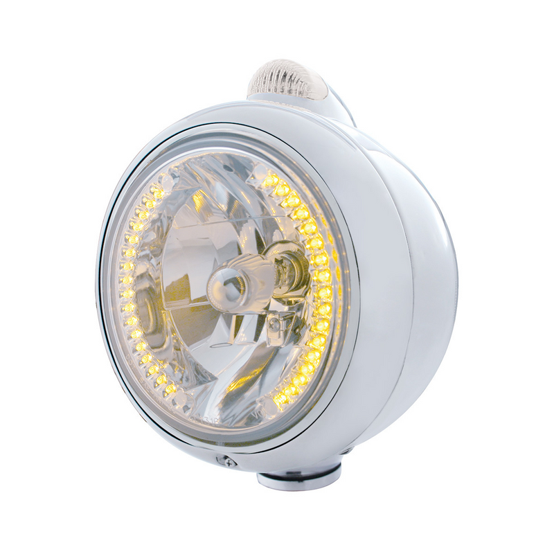 United Pacific Stainless Steel Guide 682-C Headlight H4 With Amber LED & Dual Mode LED Signal-Clear Lens 32423