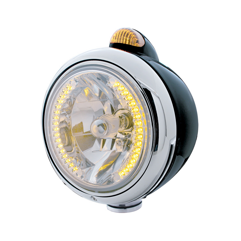 United Pacific Black Guide 682-C Headlight H4 With Amber LED & Dual Mode LED Signal Amber Lens 32430
