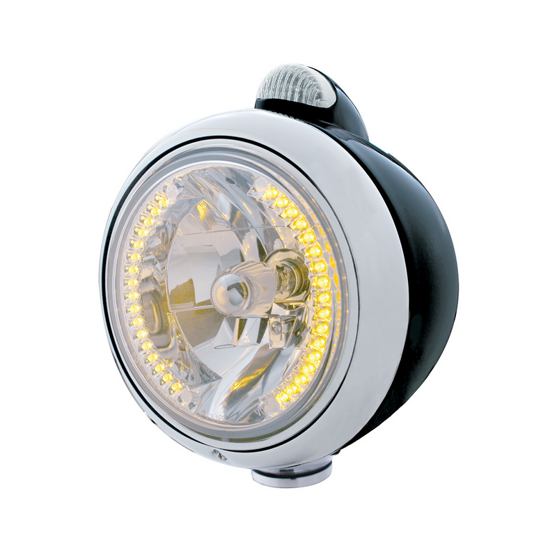 United Pacific Black Guide 682-C Headlight H4 With Amber LED & Dual Mode LED Signal Clear Lens 32431