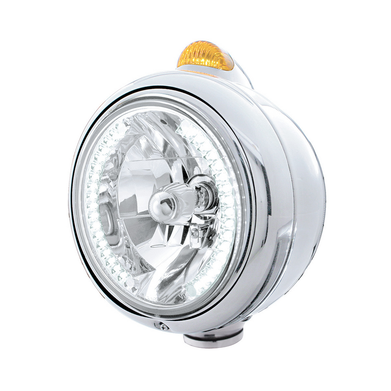 United Pacific Stainless Steel Guide 682-C Headlight H4 With White LED & Dual Mode LED Signal Amber Lens 32434
