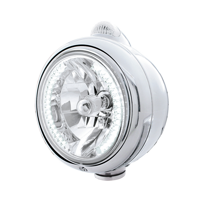United Pacific Stainless Steel Guide 682-C Headlight H4 With White LED & Dual Mode LED Signal Clear Lens 32435