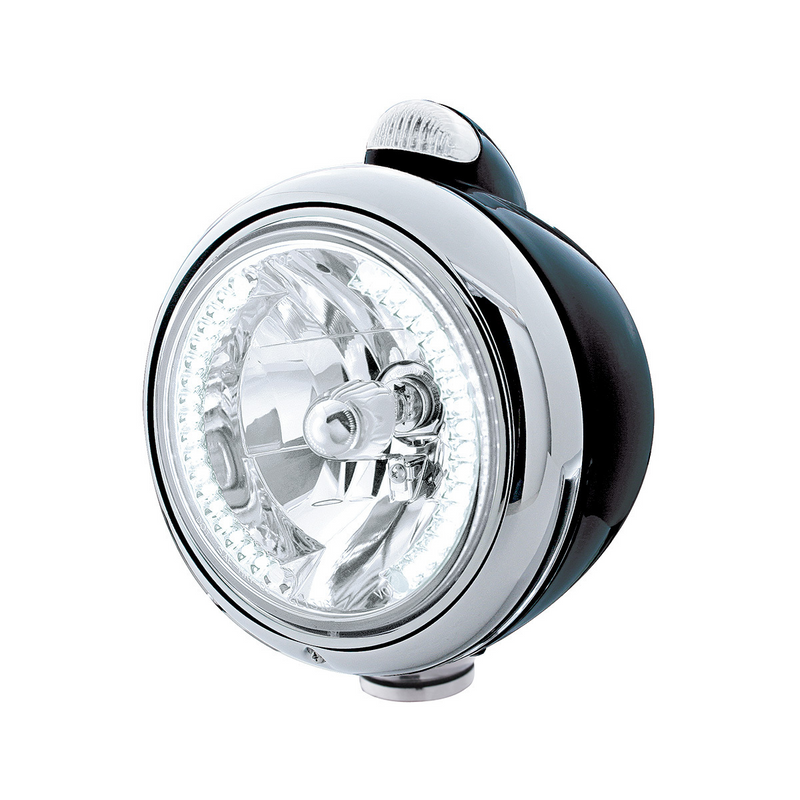 United Pacific Black Guide 682-C Headlight H4 With White LED & Dual Mode LED Signal Clear Lens 32443