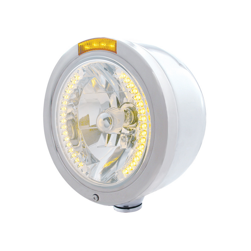 United Pacific Stainless Steel Bullet Half Moon Headlight H4 With Amber LED & Dual Mode LED Signal-Amber Lens 32446