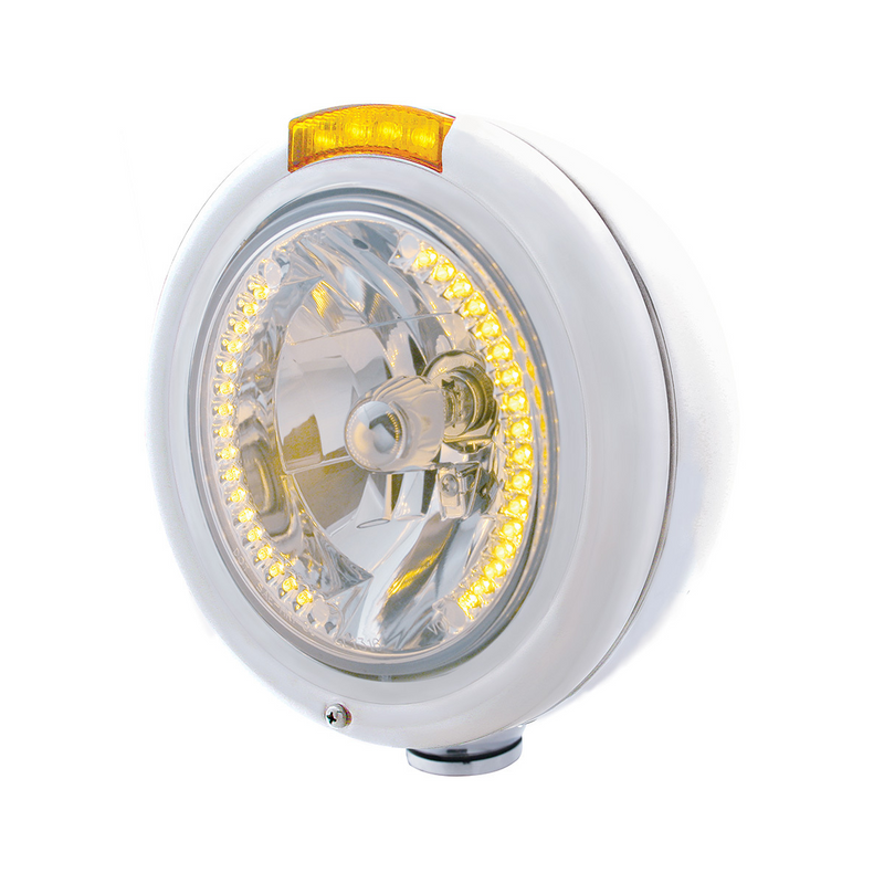 United Pacific Stainless Steel Classic Headlight H4 With 34 Amber LED & Signal Amber Lens 32472