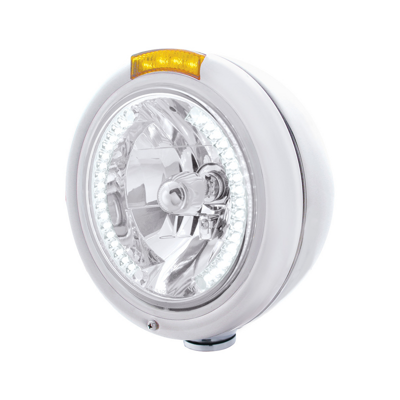 United Pacific Stainless Steel Classic Headlight H4 With 34 White LED & Signal Amber Lens 32476