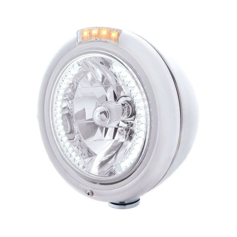 United Pacific Stainless Steel Classic Headlight H4 With 34 White LED & Signal Clear Lens 32477