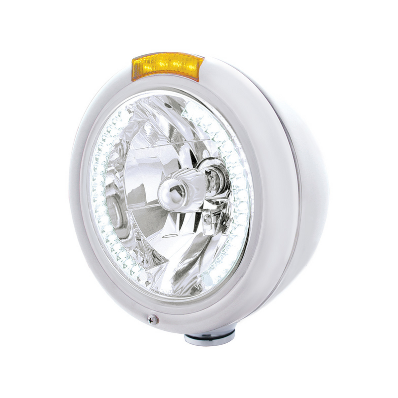United Pacific Chrome Classic Headlight H4 With 34 White LED & Dual Mode LED Signal Amber Lens 32482
