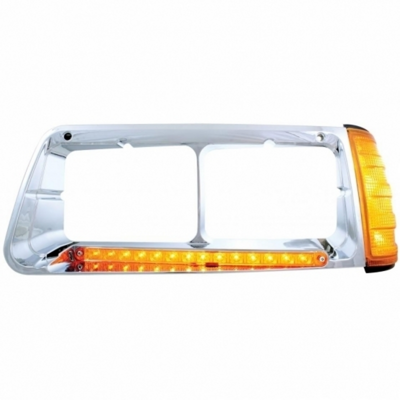 United Pacific 14 LED Headlight Bezel With Turn Signal For 1989-2009 Freightliner FLD Driver Amber LED/Amber Lens 32490