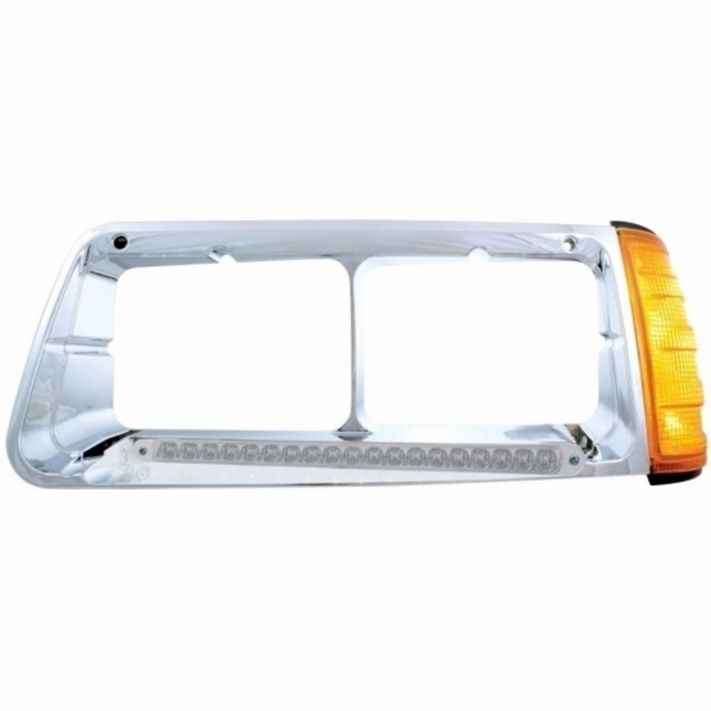 United Pacific 19 LED Headlight Bezel With Turn Signal For 1989-2009 Freightliner FLD Driver Amber LED/Clear Lens 32494