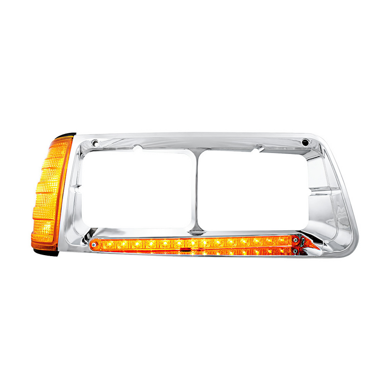 United Pacific 14 LED Headlight Bezel With Turn Signal For 1989-2009 Freightliner FLD Passenger Amber LED/Amber Lens 32495