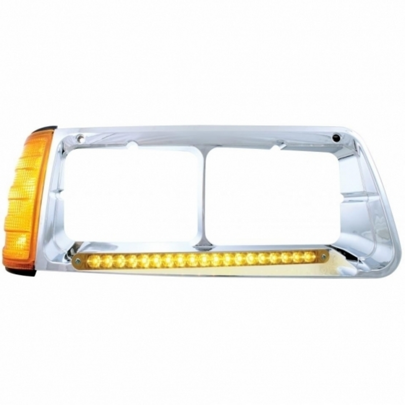 United Pacific 19 LED Headlight Bezel With Turn Signal For 1989-2009 Freightliner FLD Passenger Amber LED/Amber Lens 32498