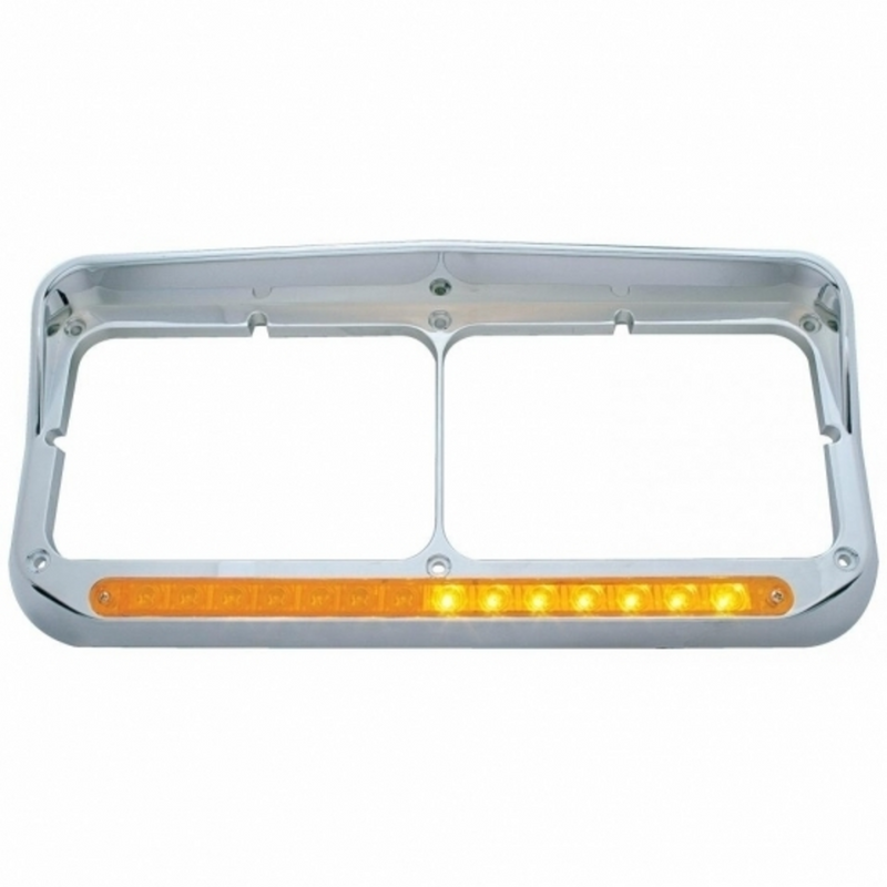 United Pacific Rectangular Dual Headlight Bezel With Visor And LED Sequential Light Bar (Driver) Amber LED/Amber Lens 32500