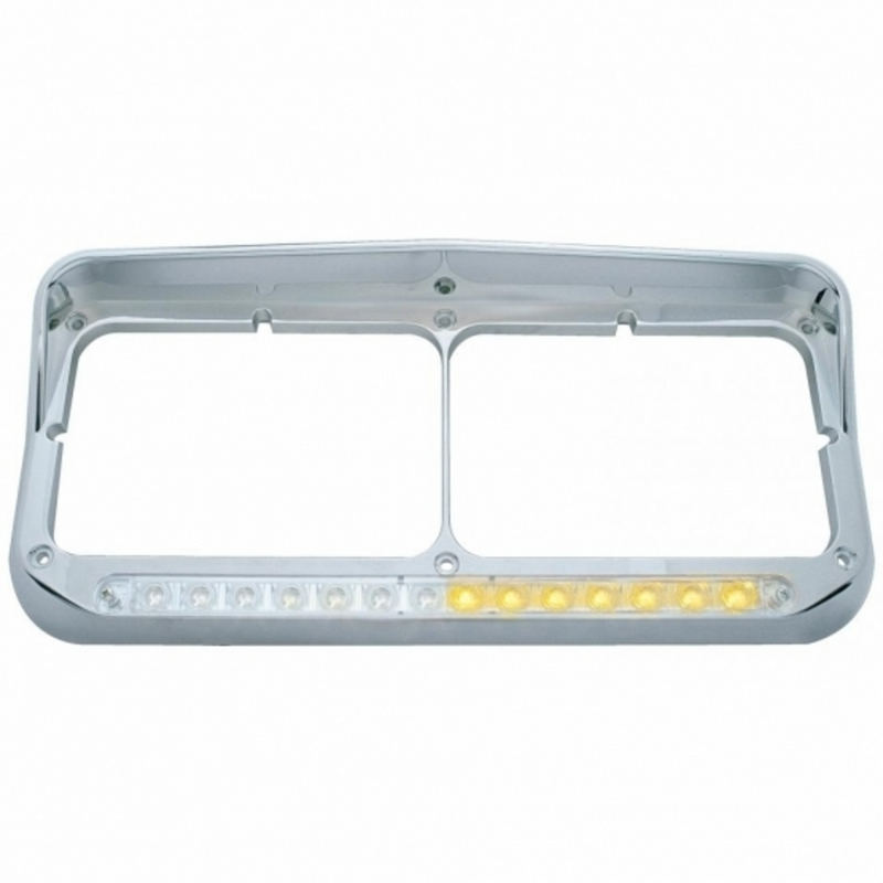 United Pacific Rectangular Dual Headlight Bezel With Visor And LED Sequential Light Bar (Driver) Amber LED/Clear Lens 32501