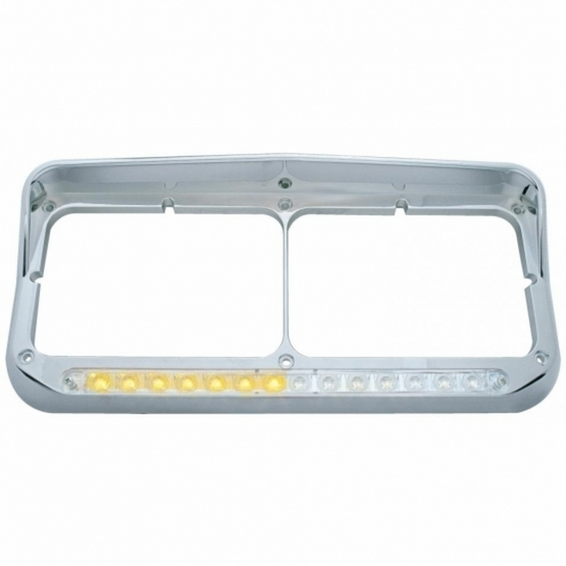 United Pacific Rectangular Dual Headlight Bezel With Visor And LED Sequential Light Bar (Passenger) Amber LED/Clear Lens 32503