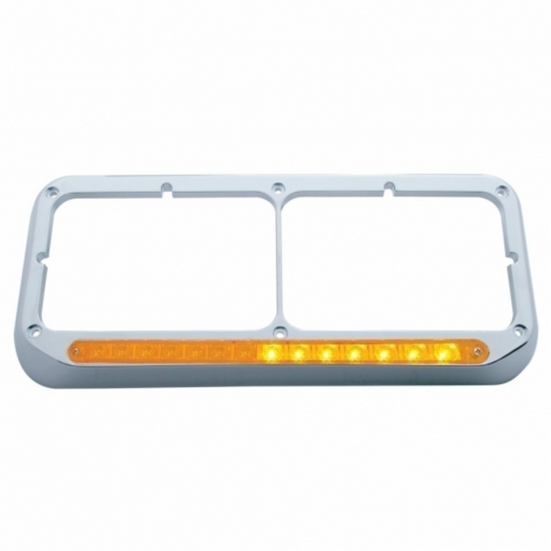 United Pacific Rectangular Dual Headlight Bezel With LED Sequential Light Bar (Driver) Amber LED/Amber Lens 32504