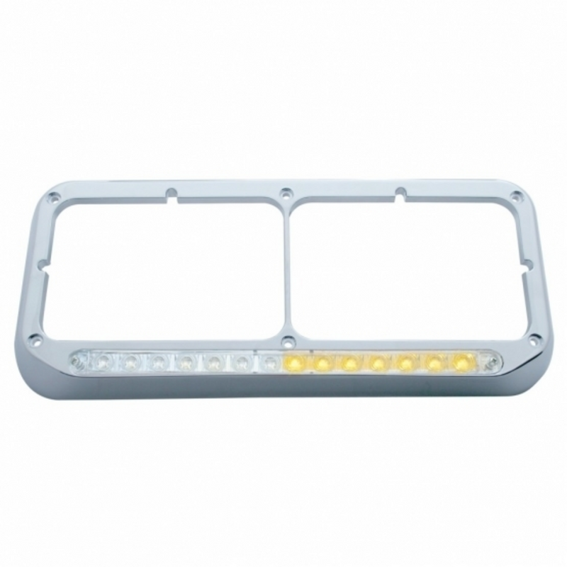 United Pacific Rectangular Dual Headlight Bezel With LED Sequential Light Bar (Driver) Amber LED/Clear Lens 32505