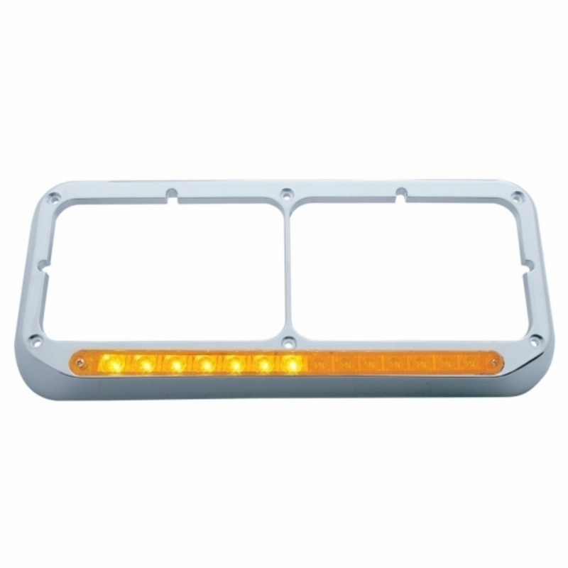 United Pacific Rectangular Dual Headlight Bezel With LED Sequential Light Bar (Passenger) Amber LED/Amber Lens 32506