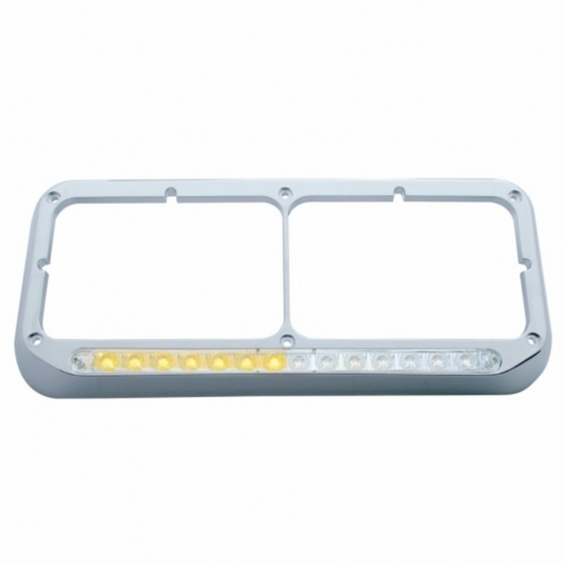 United Pacific Rectangular Dual Headlight Bezel With LED Sequential Light Bar (Passenger) Amber LED/Clear Lens 32507