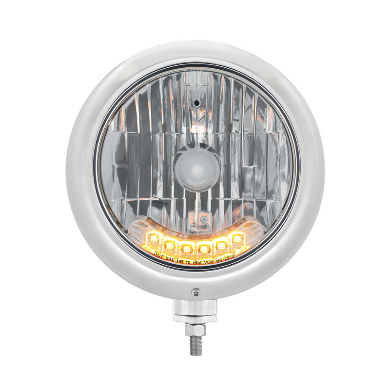 United Pacific Chrome Classic Headlight H4 Bulb With 6 Amber LED 32509