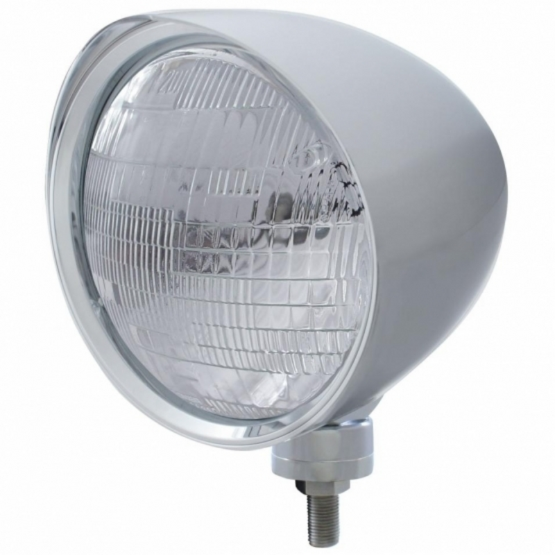 United Pacific Chrome "Chopper" Headlight With Smooth Visor 6014 Bulb 32515