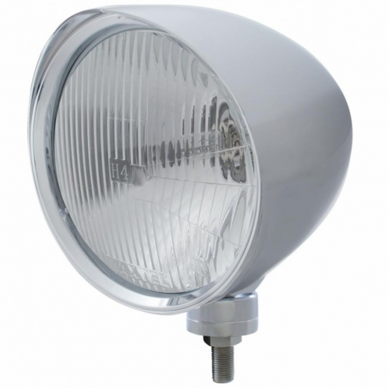 United Pacific Chrome "Chopper" Headlight With Smooth Visor H4 Bulb 32517