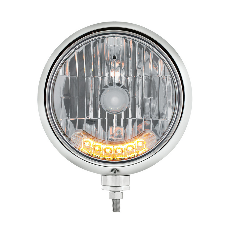United Pacific Black Guide 682-C Style Headlight H4 Bulb With 6 Amber LED 32559