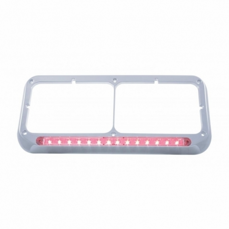 United Pacific 14 LED Chrome Rectangular Dual Headlight Bezel Red LED/Clear Lens 32579