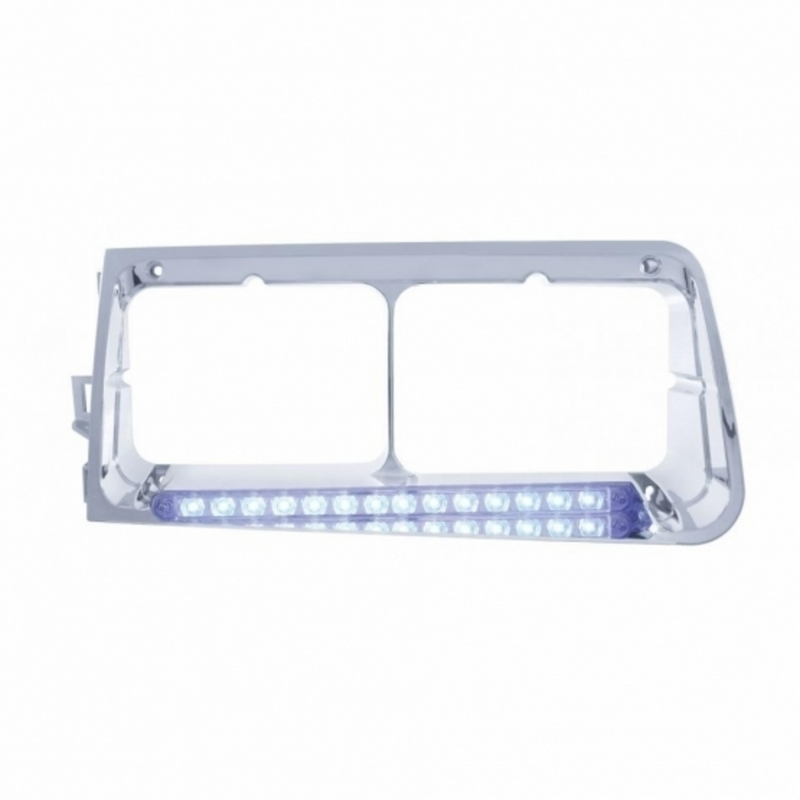 United Pacific 14 LED Headlight Bezel For 1989-2009 Freightliner FLD Driver Blue LED/Clear Lens 32580