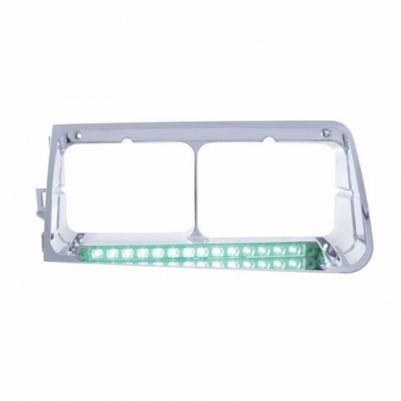 United Pacific 14 LED Headlight Bezel For 1989-2009 Freightliner FLD Driver Green LED/Clear Lens 32581