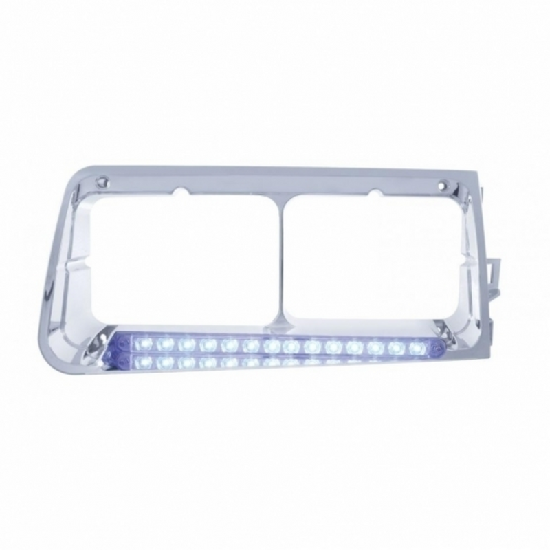 United Pacific 14 LED Headlight Bezel For 1989-2009 Freightliner FLD Passenger Blue LED/Clear Lens 32584