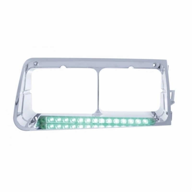 United Pacific 14 LED Headlight Bezel For 1989-2009 Freightliner FLD Passenger Green LED/Clear Lens 32585