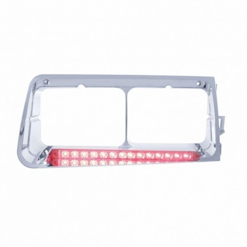 United Pacific 14 LED Headlight Bezel For 1989-2009 Freightliner FLD Passenger Red LED/Clear Lens 32586