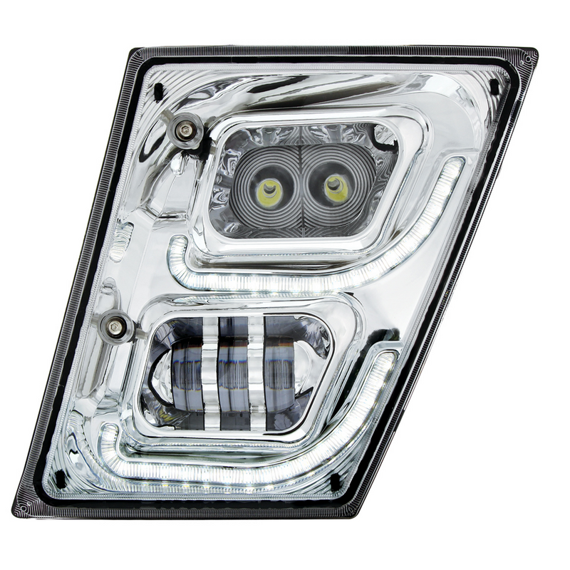 United Pacific Chrome High Power LED Fog Light With LED DRL & Position Light for 2003-2017 Volvo VN/VNL Driver 32594