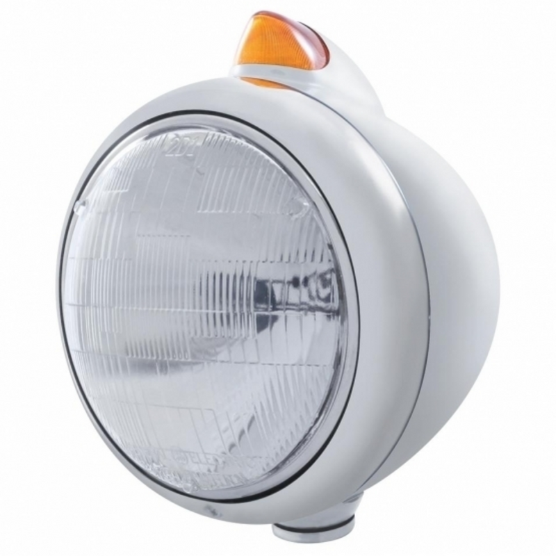 United Pacific Stainless Steel Guide 682-C Headlight 6014 & Original Style LED Signal Amber Lens 32602