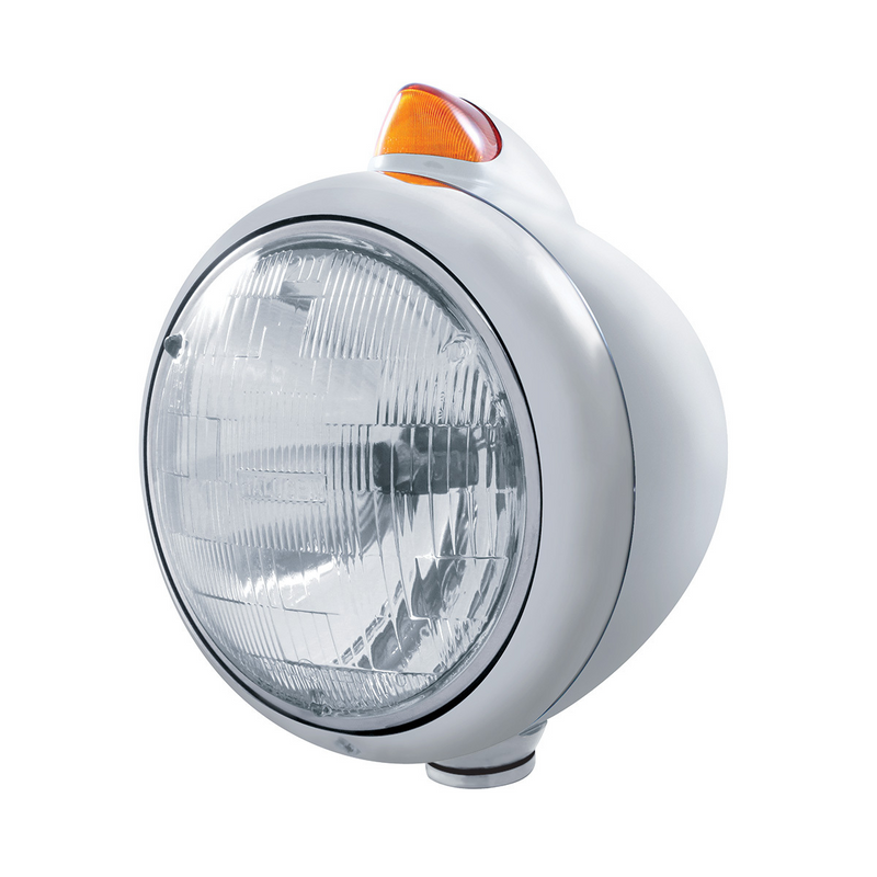 United Pacific Stainless Steel Guide 682-C Headlight H6024 & Original Style LED Signal Amber Lens 32604