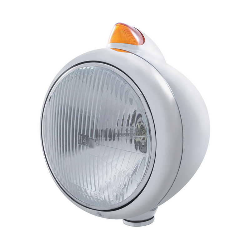 United Pacific Stainless Steel Guide 682-C Headlight H4 & Original Style LED Signal Amber Lens 32606