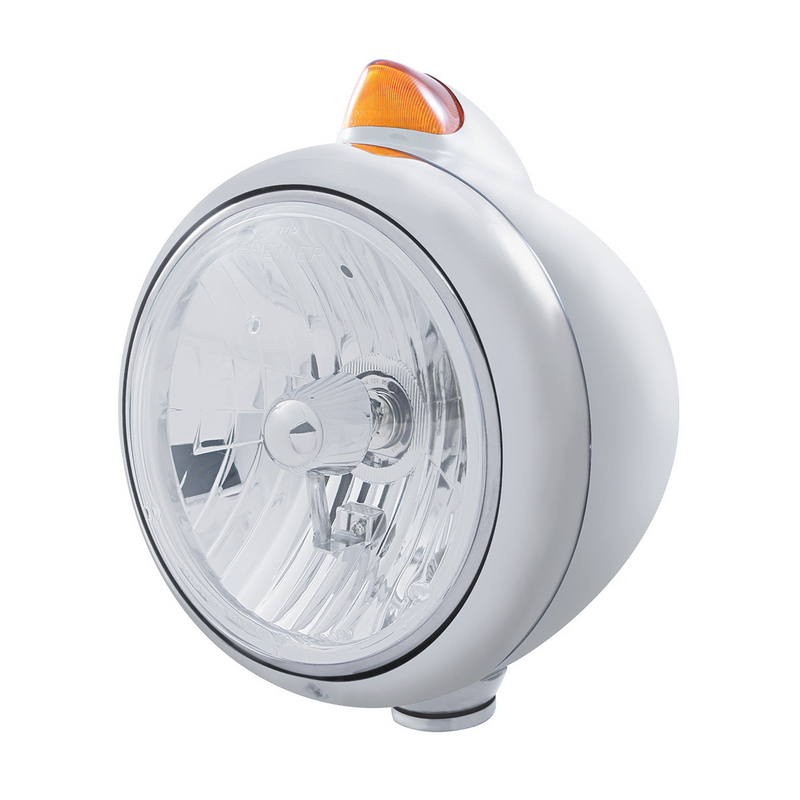 United Pacific Stainless Steel Guide 682-C Headlight Crystal H4 & Original Style LED Signal Amber Lens 32608
